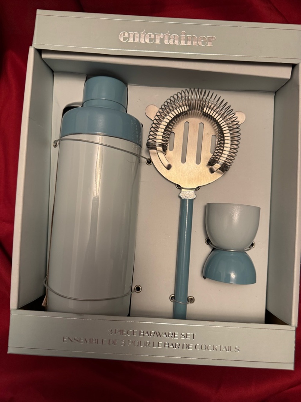 Entertainer 3-Piece Cocktail Barware Set Pale Blue NIB